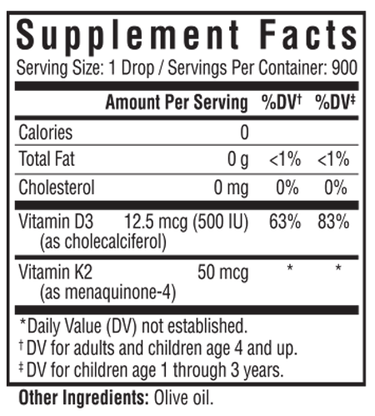 Optimal Vitamin D3 + K2 Drops 1 fl oz Seeking Health Supplement - Conners Clinic